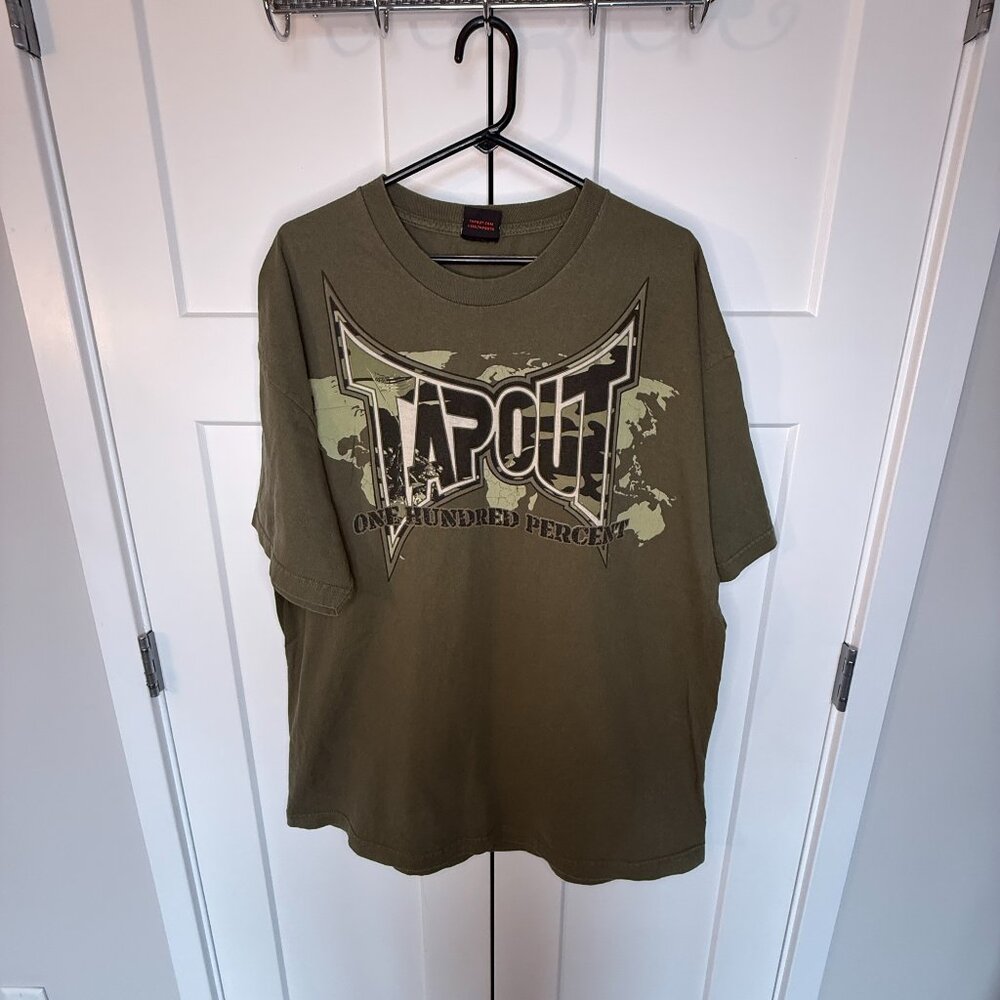 Vintage Tapout Men's MMA One Hundred Percent Graphic T-Shirt Army Green Size 2XL